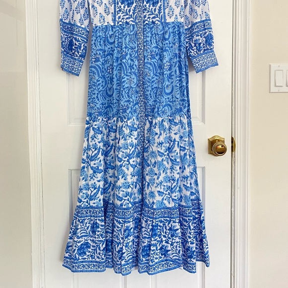 Pink City Prints Tuckernuck Blue Ocean Mix Gemma Block Print Midi Shirt Dress - Picture 15 of 16